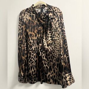Maison Common Silk Tie- Neck Classic Blouse - Animal Print- Size 40